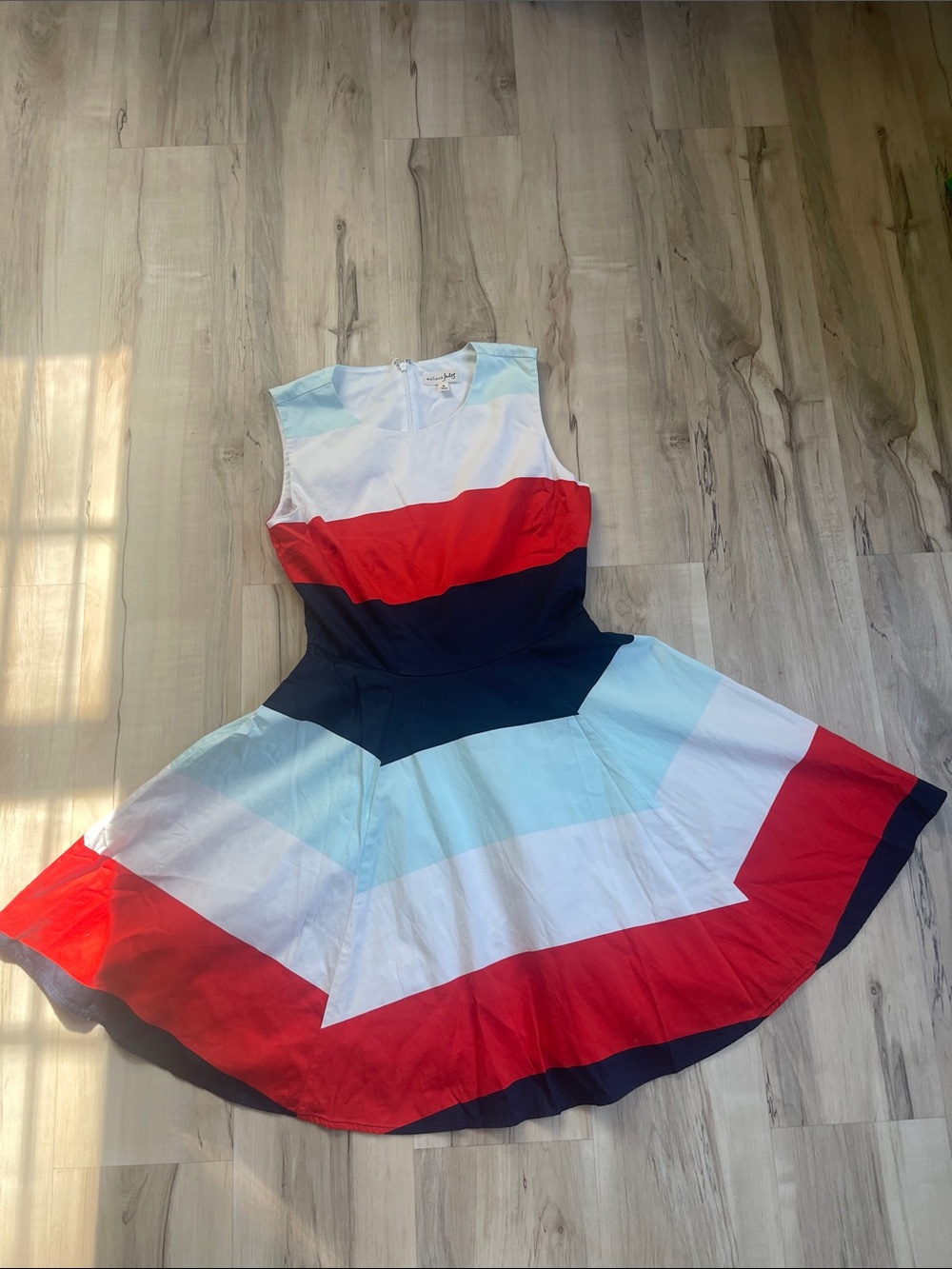Maison Jules Girls Colorblock Fit & Flare Dress - Red, Navy, White, Light Blue